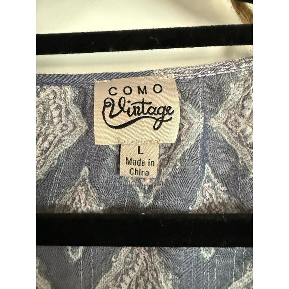 Peasant Style Top with Puffy Long Sleeves Sz L Como Vintage Blue Lightweight - Picture 2 of 3
